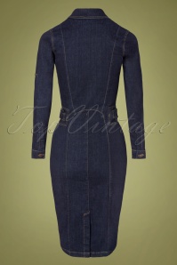 Queen Kerosin - 50s Workwear Denim Pencil Dress in Dark Blue Wash 2