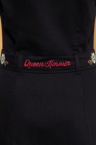 Queen Kerosin - Rodeo flowers swing jurk in zwart denim 6