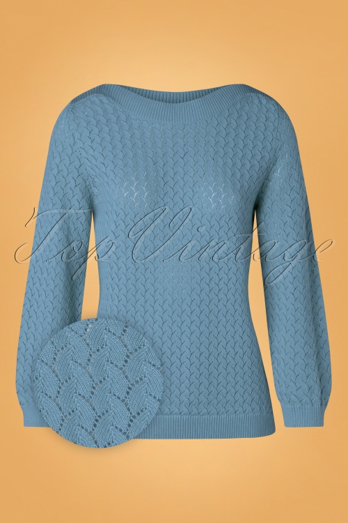 Mademoiselle YéYé - 60s Stay Longer Knit Top in Niagara Blue