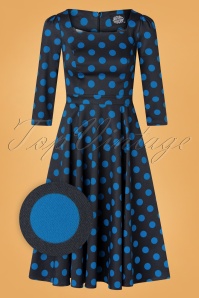Hearts & Roses - 50s Melena Polkadot Swing Dress in Black and Blue