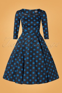 Hearts & Roses - 50s Melena Polkadot Swing Dress in Black and Blue 2
