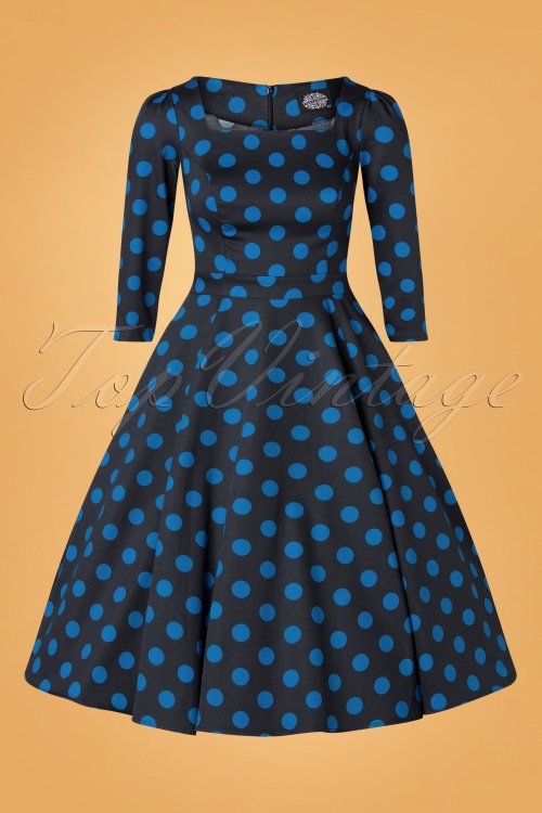 Hearts & Roses - Melena polkadot swing jurk in zwart en blauw 2