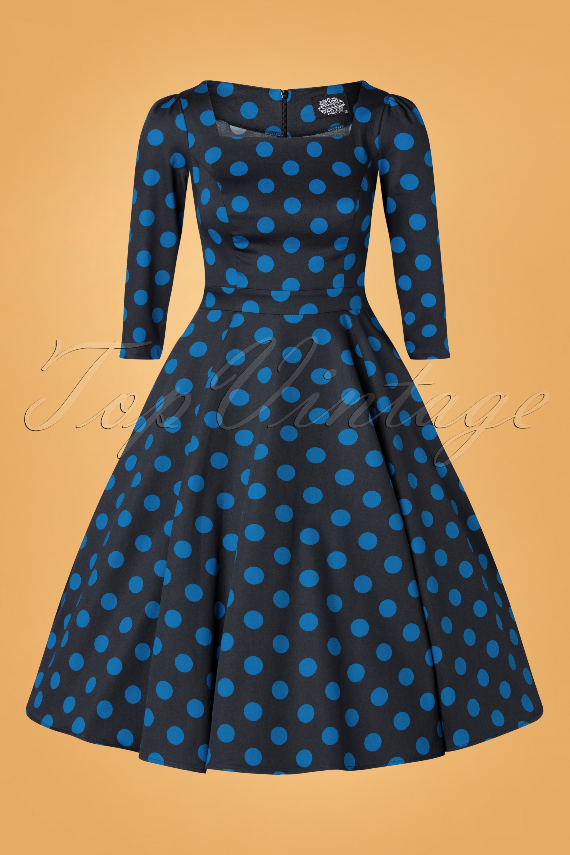 Hearts & Roses - Melena polkadot swing jurk in zwart en blauw 2