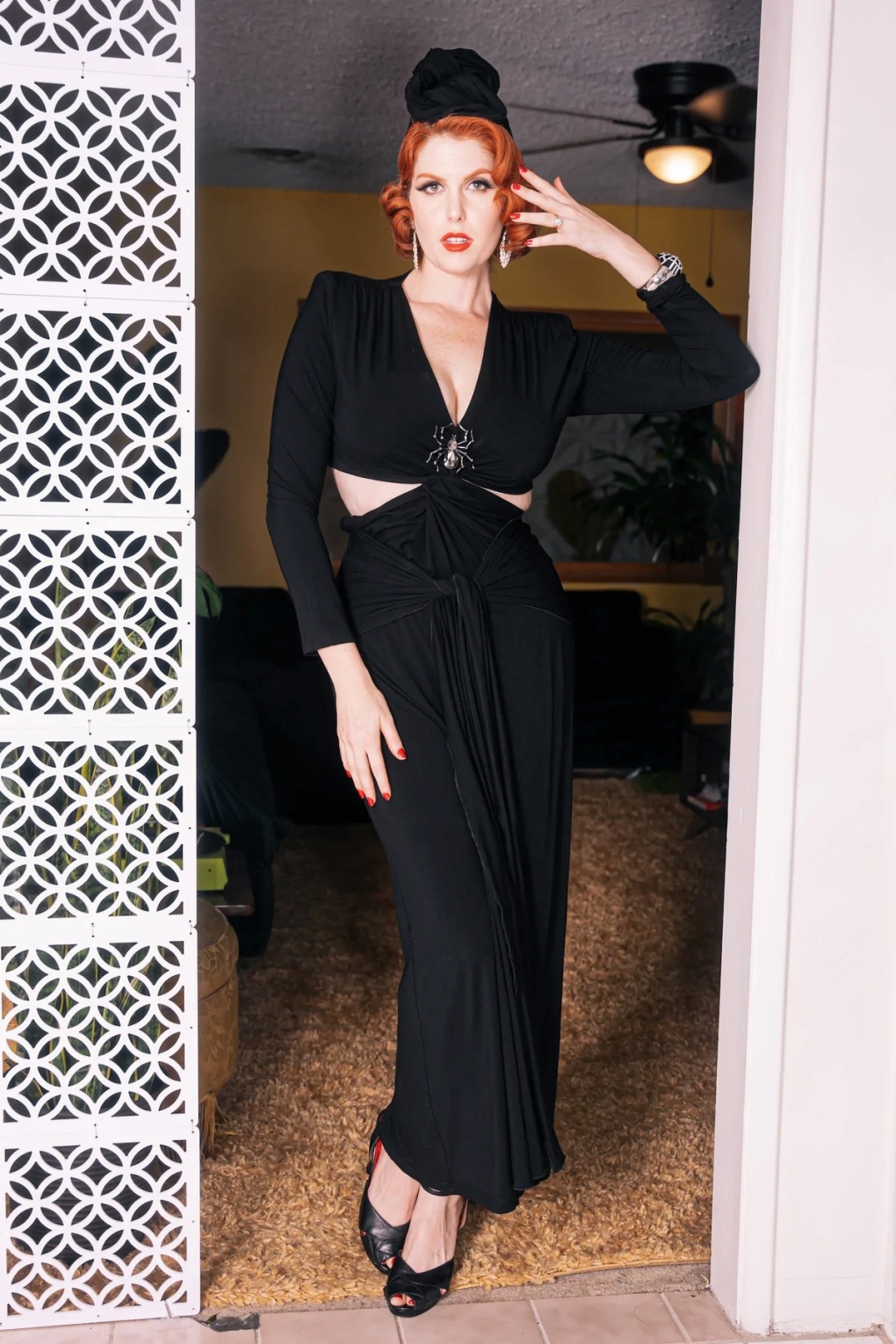 40s Lamarr Twist Dress With Matching Turban in Black