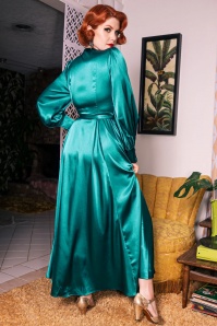 Rebel Love Clothing - 40s Starlet Satin Robe Gown in Blue 3