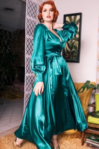 Rebel Love Clothing - 40s Starlet Satin Robe Gown in Blue
