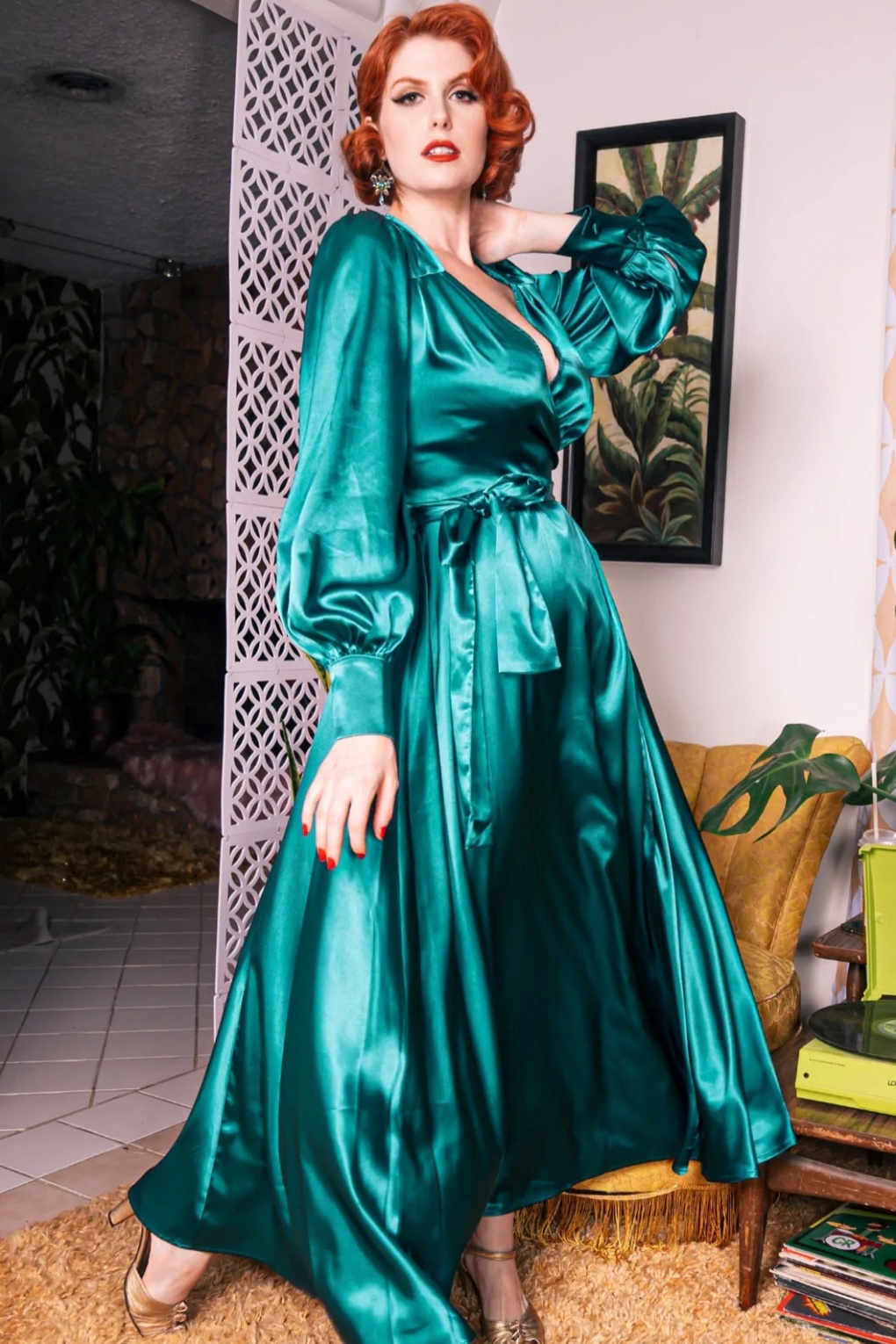 40s Starlet Satin Robe Gown in Blue