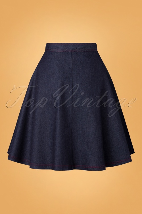 Unique Vintage - Diane Swing Skirt Années 50 en Bleu Denim Foncé 4