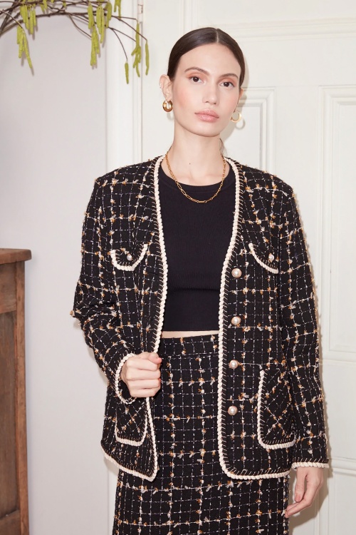 Jovonna - Esca Tweed Jacket Années 60 en Noir