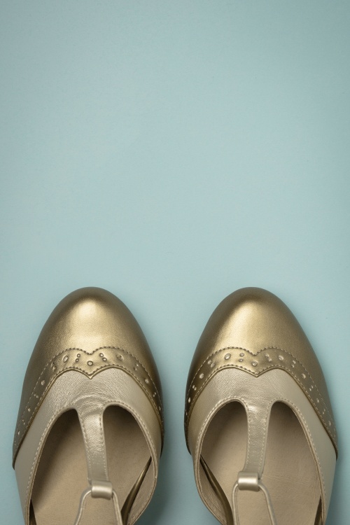 Chelsea Crew - 20s Gatsby T-Strap Pumps in Bronze and Gold 2