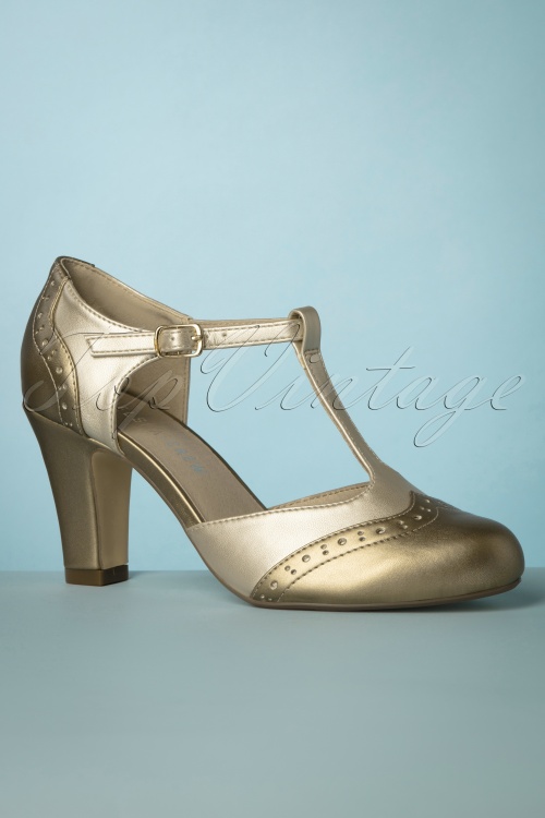 Chelsea Crew - 20s Gatsby T-Strap Pumps in Bronze and Gold 3