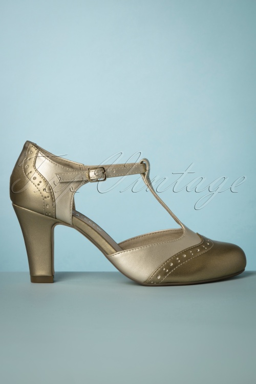 Chelsea Crew - 20s Gatsby T-Strap Pumps in Bronze and Gold
