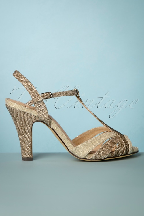 Chelsea Crew - 50s Diana T-Strap Sandalettes in Dazzling Pale Gold