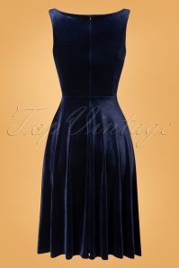 Vintage Chic for Topvintage - Vivienne fluwelen swing jurk in marineblauw 4