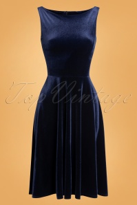 Vintage Chic for Topvintage - Vivienne fluwelen swing jurk in marineblauw