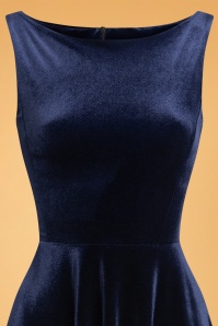 Vintage Chic for Topvintage - Vivienne fluwelen swing jurk in marineblauw 2