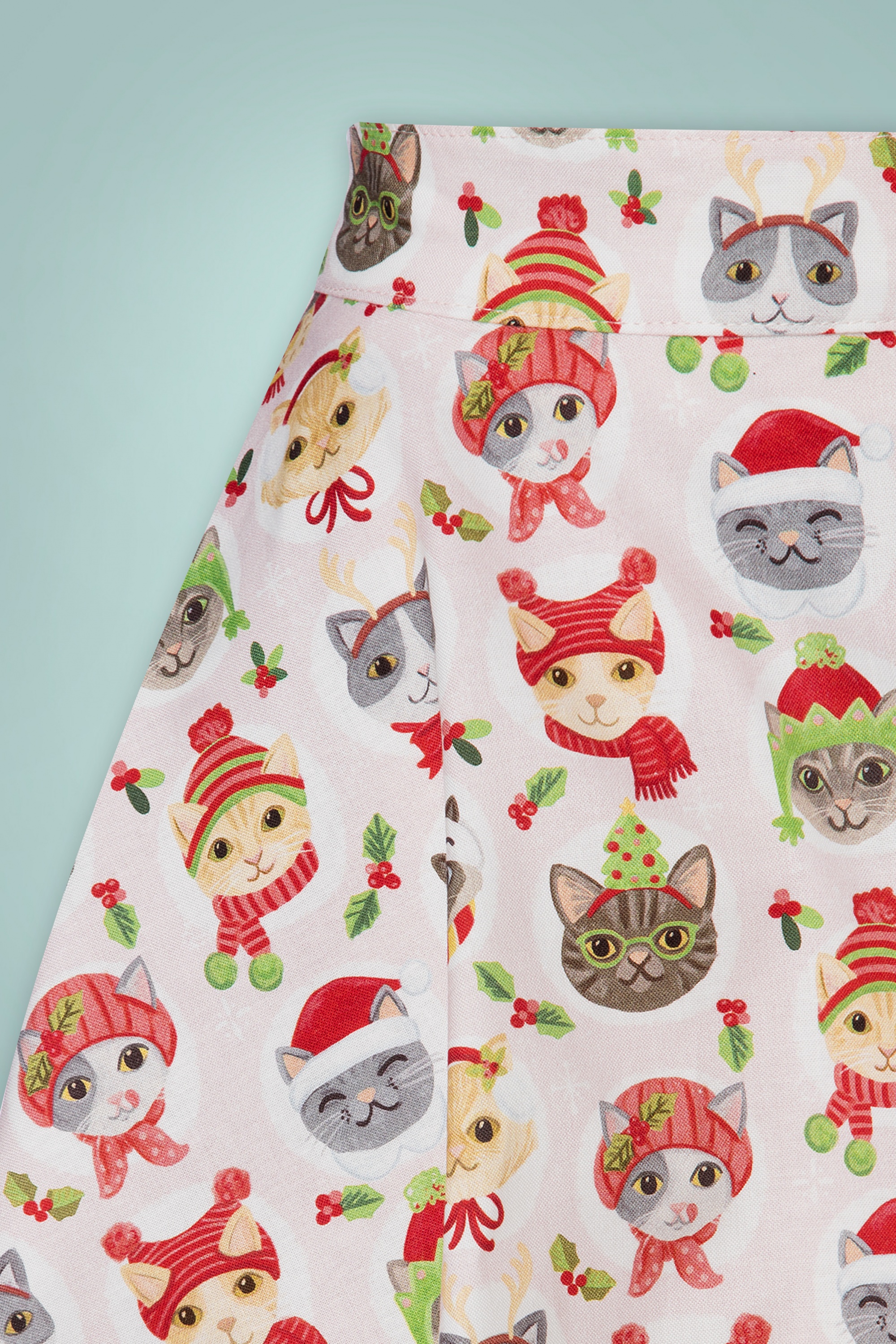 Retrolicious - Kerst katten skater rok in roze 3