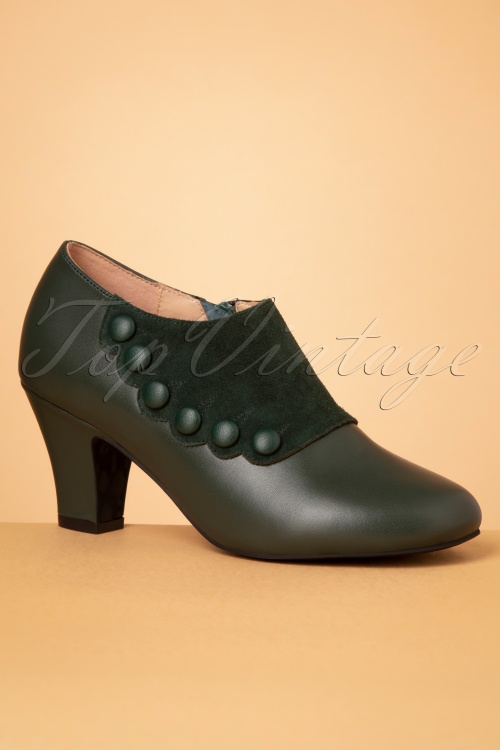 Lola Ramona ♥ Topvintage - Ava Aurelie Leather Shoe Booties Années 20 en Vert Foncé