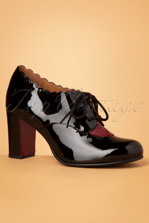La Veintinueve - Franca Leather Shoe Booties Années 60 en Noir et Rouge