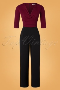 Vintage Chic for Topvintage - Clara jumpsuit in wijn en zwart