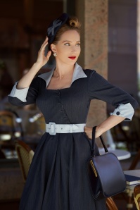 Miss Candyfloss - 50s Jael Abalone Asymmetrical Swing Dress in Navy 2