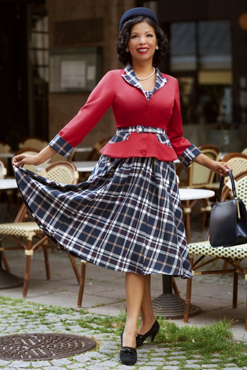 Miss Candyfloss - 50s Malini Rose Tartan Blazer in Red and Navy 2