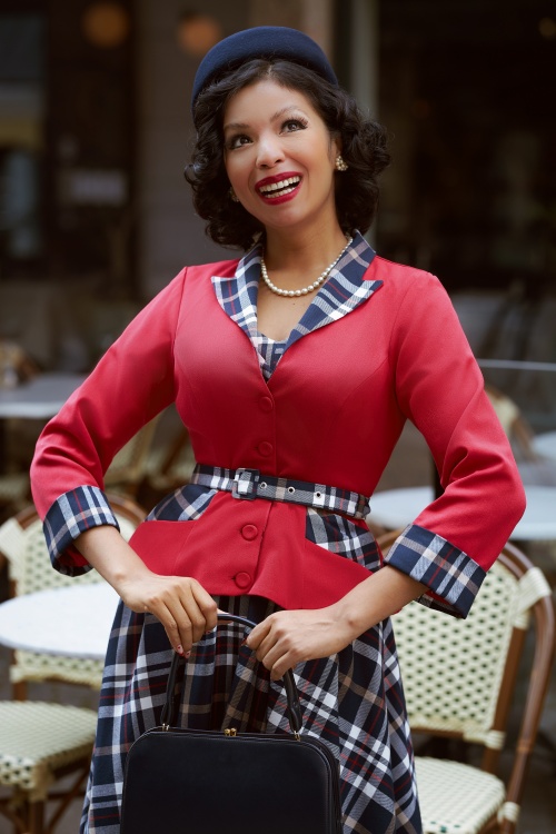 Miss Candyfloss - 50s Malini Rose Tartan Blazer in Red and Navy