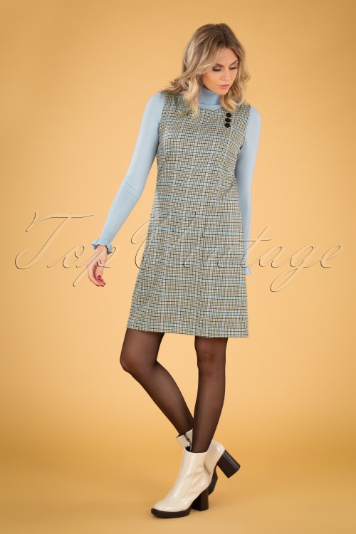 Mademoiselle YéYé - 60s Pina Square Plaid Pinafore Dress in Cream