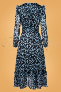 Smashed Lemon - Steffi Floral Maxi Dress Années 70 en Noir et Bleu 6