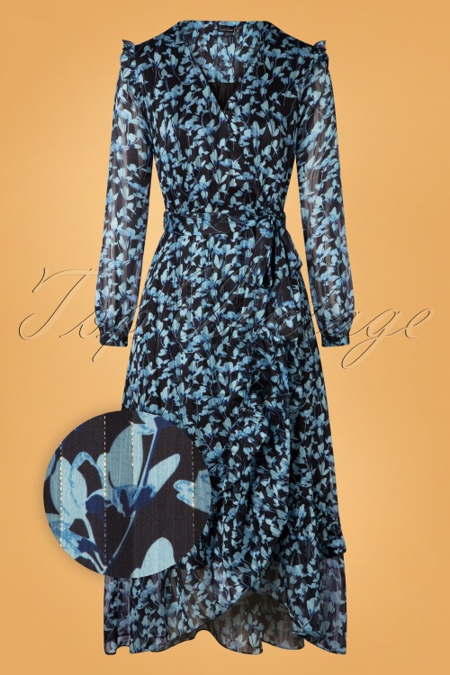 Smashed Lemon - Steffi Floral Maxi Kleid in Schwarz und Blau 2