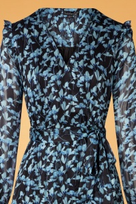Smashed Lemon - Steffi Floral Maxi Dress Années 70 en Noir et Bleu 3
