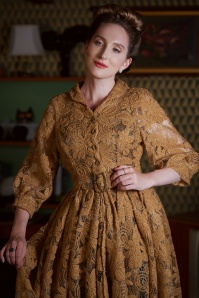 Miss Candyfloss - 50s Portia Dora Embroidered Overcoat in Caramel 2