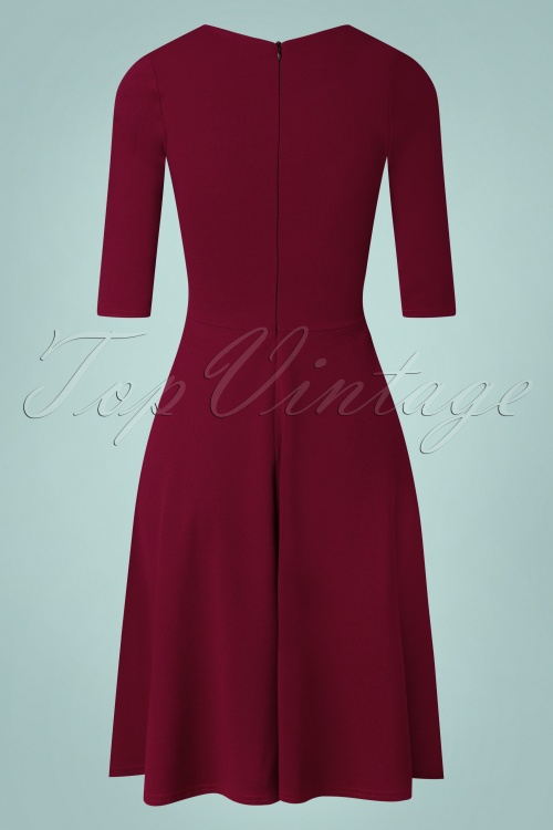 Vintage Chic for Topvintage - Riyana 3/4 mouwen swing jurk in wijnrood 4