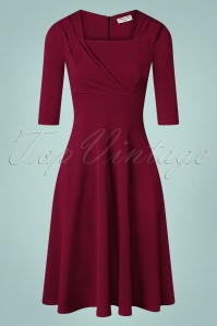 Vintage Chic for Topvintage - Riyana 3/4 mouwen swing jurk in wijnrood