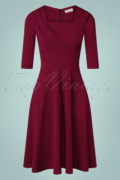 Vintage Chic for Topvintage - Riyana 3/4 Sleeve Swing Dress Années 50 en Bordeaux