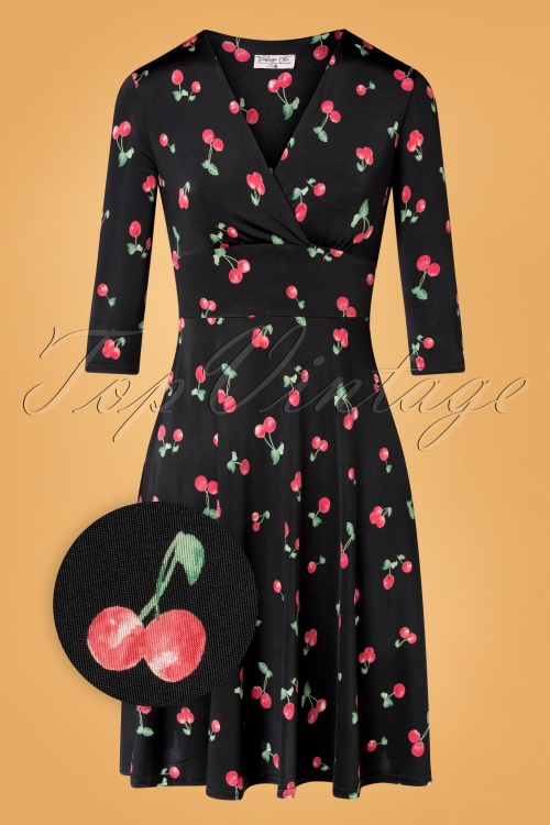 Vintage Chic for Topvintage - Celeste Cherry Swing Kleid in Schwarz