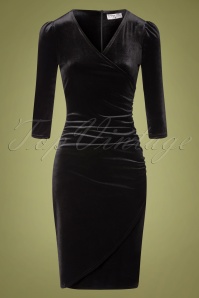 Vintage Chic for Topvintage - Amore fluwelen pencil jurk in zwart