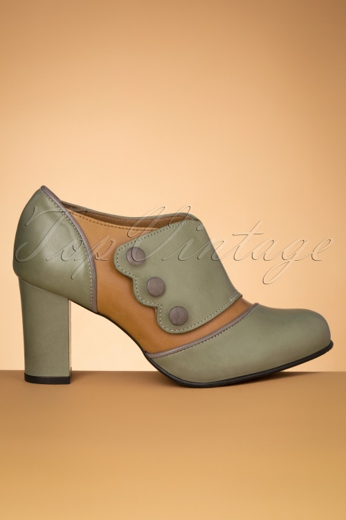 La Veintinueve - 60s Berta Shoe Booties in Green and Brown 2