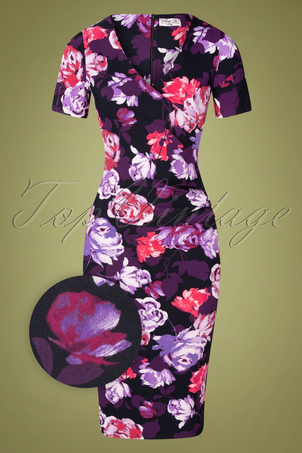 Vintage Chic For Topvintage 50s Noa Floral Pencil Dress In Purple And Red