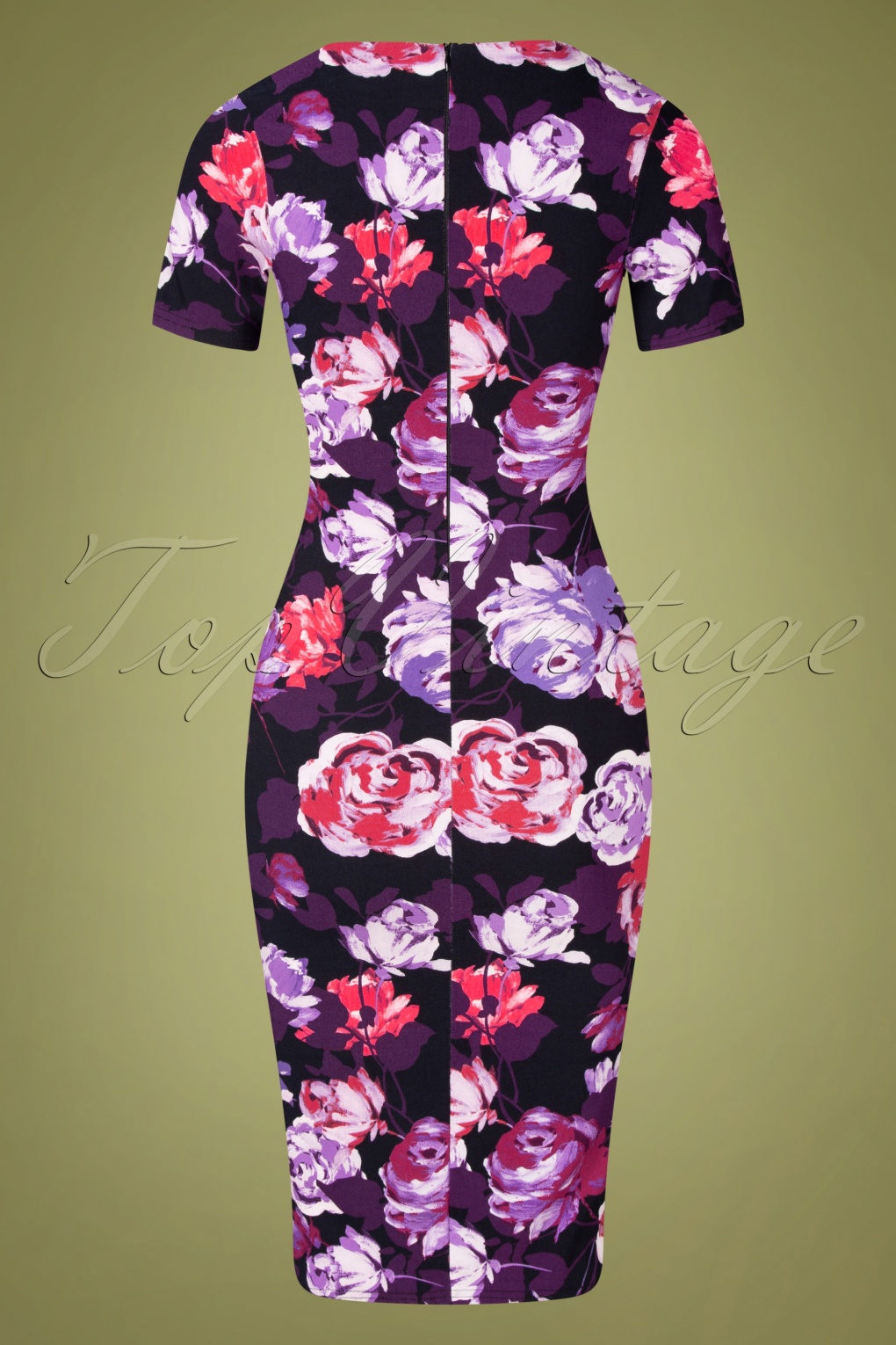 Vintage Chic For Topvintage 50s Noa Floral Pencil Dress In Purple And Red