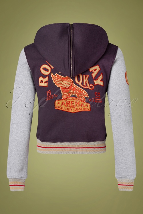 Queen Kerosin - Rollerway college sweat hoodie jacket in aubergine en grijs 2