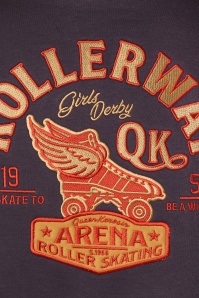 Queen Kerosin - 50s Rollerway College Sweat Hoodie Jacket in Aubergine and Grey 4