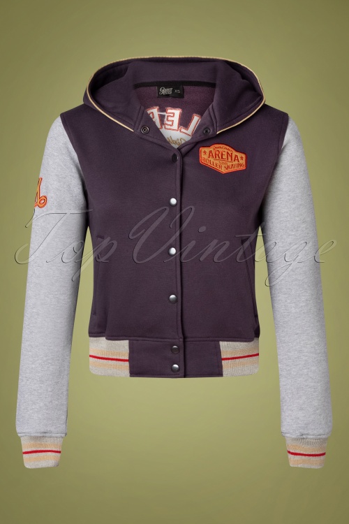 Queen Kerosin - Rollerway college sweat hoodie jacket in aubergine en grijs