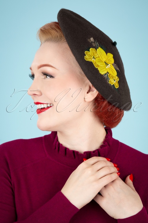 Collectif Clothing - Autumn Floral wollen baret in bruin