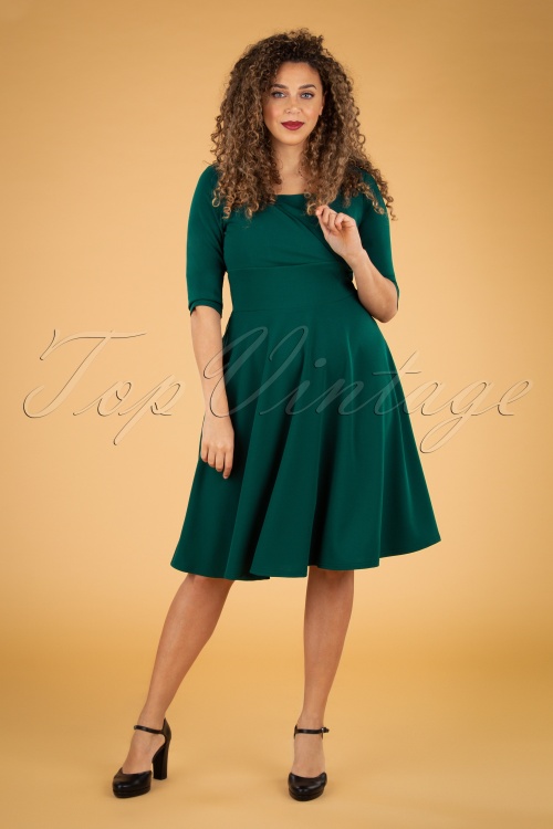 Vintage Chic for Topvintage - 50s Riyana 3/4 Sleeve Swing Dress in Forest Green