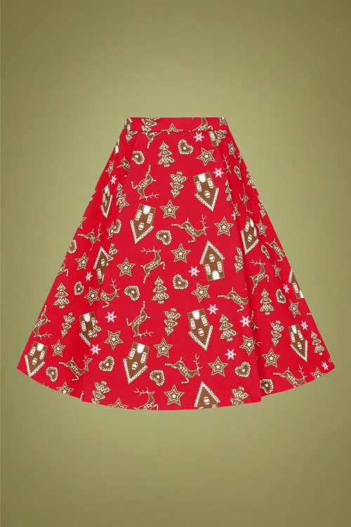 Collectif Clothing - 50s Josualda Ginger Cookies Swing Skirt in Red 3