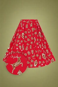 Collectif Clothing - Josualda Ginger Cookies Swing Skirt Années 50 en Rouge