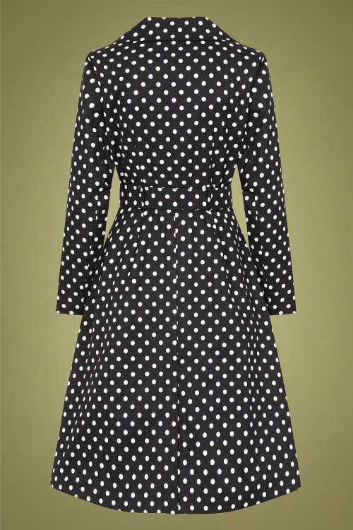 Collectif Clothing - Jolianna Polka Trench Coat Années 50 en Noir et Blanc 3