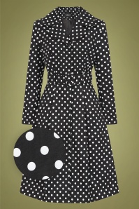 Collectif Clothing - Jolianna Polka Trench Coat Années 50 en Noir et Blanc 2