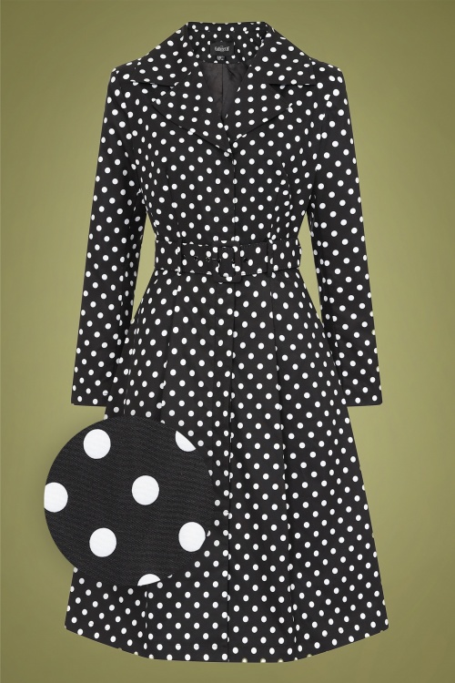 Collectif Clothing - 50s Jolianna Polka Trench Coat in Black and White 2
